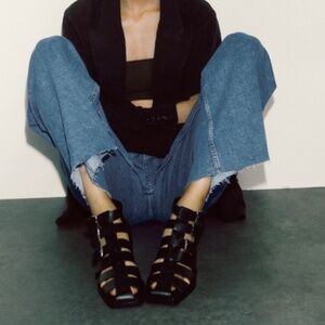 Zara Heeled Leather Fisherman Sandals Size 38 NWT